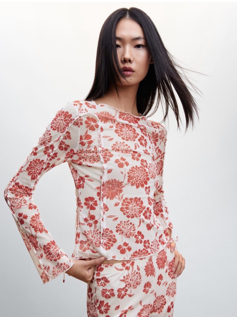 Mango Shirt, bell sleeves, Red Floral Print
